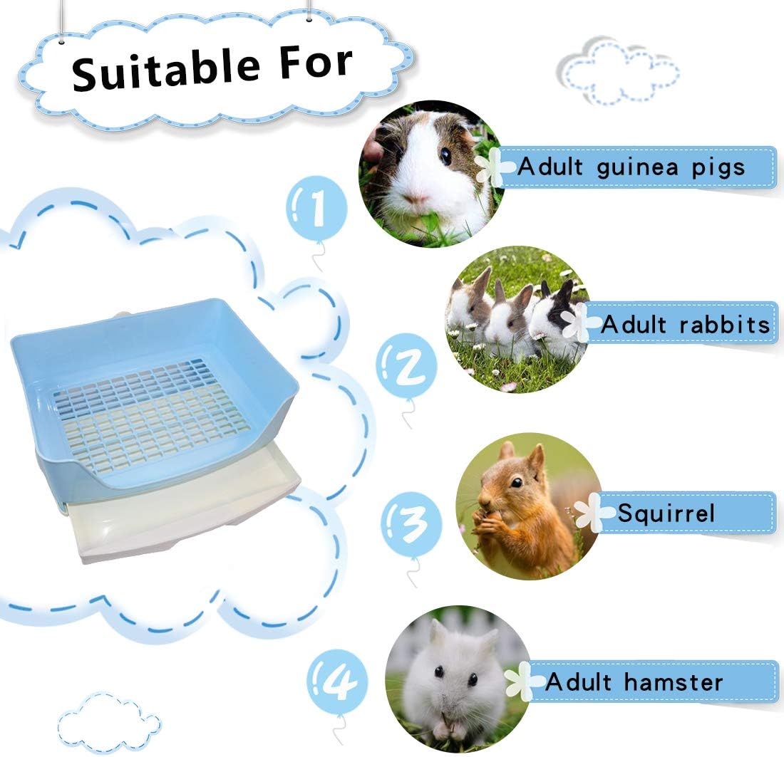PINVNBY Large Rabbit Litter Box Bigger Pet Litter Pan Trainer with Drawer Corner Toilet Box for Adult Guinea Pigs Chinchilla Ferret Hedgehog Small Animals(Blue)
