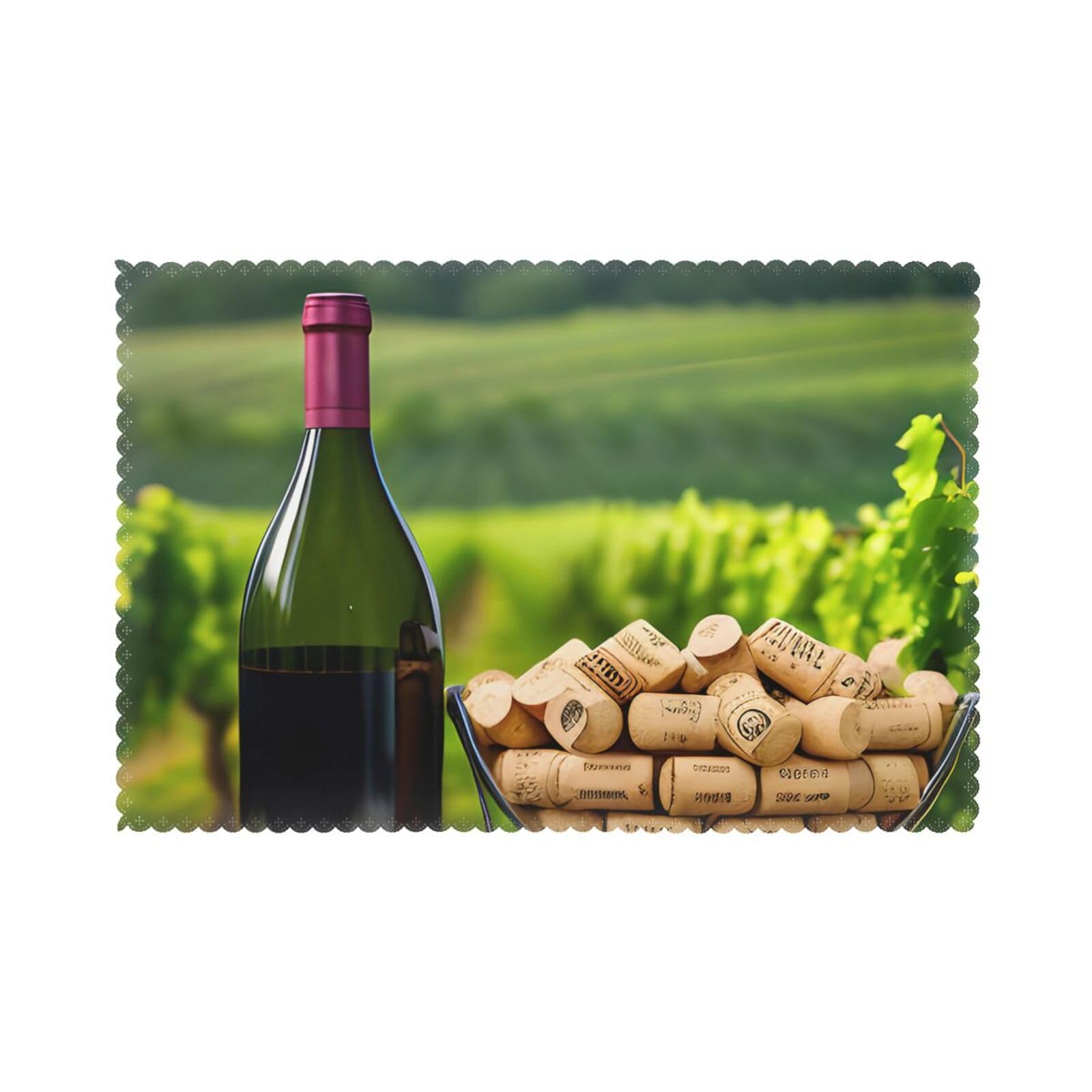 Wine Bottle Corks Grapes Print Placemats for Dining Table Set of 6 12x18 Inch Table Mats for Party Kitchen Dining.