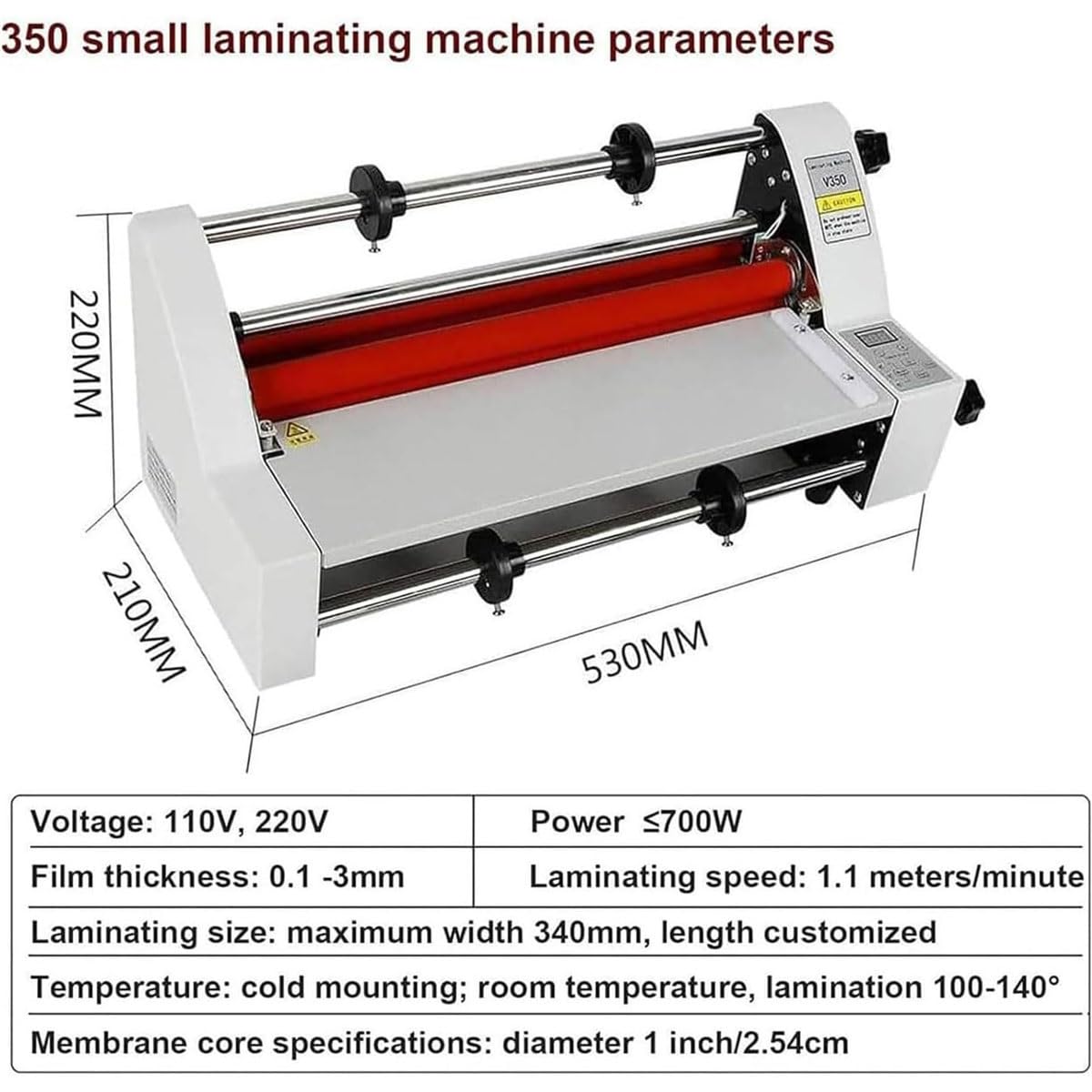 Jednostronny i dwustronny laminator rolkowy, Laminator rolowy na gorąco o średnicy 350 mm z 4 rolkami, Maszyna do laminowania na gorąco na zimno, z regulacją 0-180 ℃, do dokumentów, zdjęć i kart