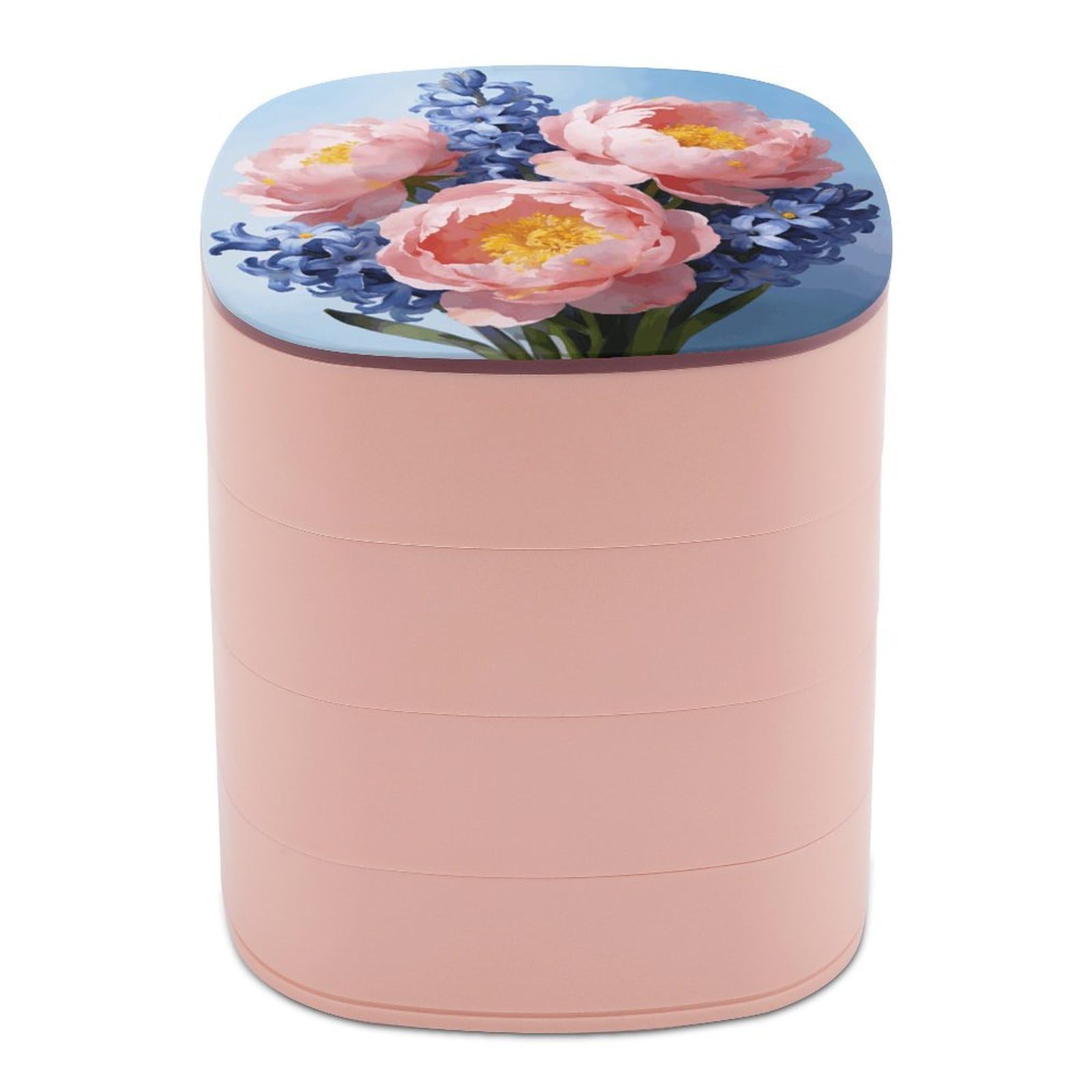 LZQPOEAS Powder Mist And Wind Signal Jewelry Box Women Jewelry Organizer Travel Jewelry Case Cute Necklace Ring Storage Organizer 4-Layer Rotating Jewelry Tray Case with Mirror for Bracelets