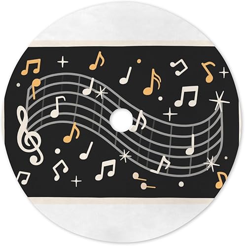 Christmas Tree Skirt 48 Inch Retro Musical Note Xmas Winter Holiday Party Tree Mat for Indoor Outdoor Merry Christmas Holiday Party Decor