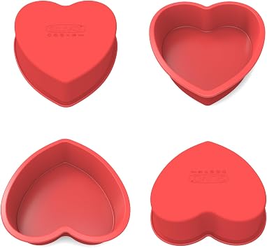 SILIVO 6 inch Heart Cake Pan, 4 Pack Nonstick Small Heart Shaped Cake Pans