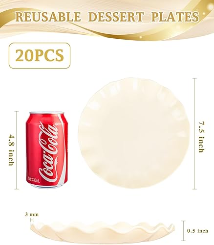 Miniatura 3 de LIYH - 20 platos de plástico beige reutilizables de 7.5 pulgadas, platos de postre de plástico irrompibles, platos festoneados para tartas, bodas,
