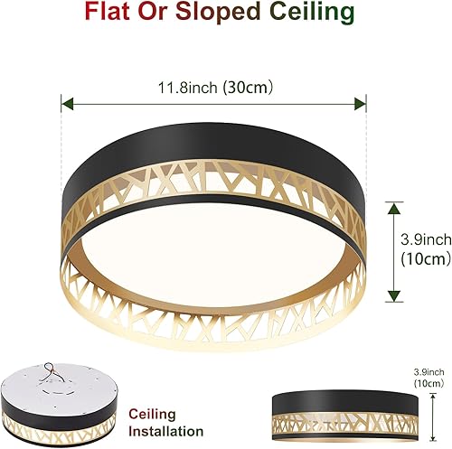 Miniatura 4 de ONESMING Lámpara de techo de montaje empotrado negro y dorado, lámpara LED inteligente moderna para montaje en techo, lámpara de iluminación cercana