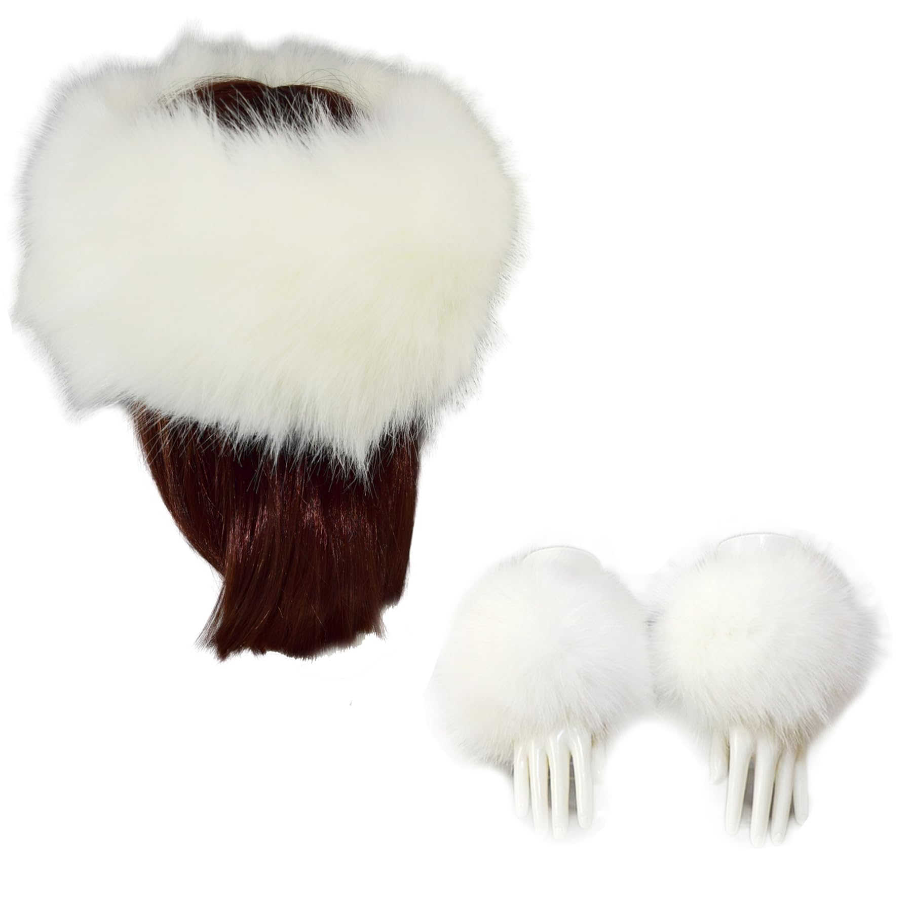 Faux Fur Wrist Cuff + Faux Fur Hat SET Gustave 2 Pieces Faux Fur Headband Hat and Wrist Cuffs Set  main image 4
