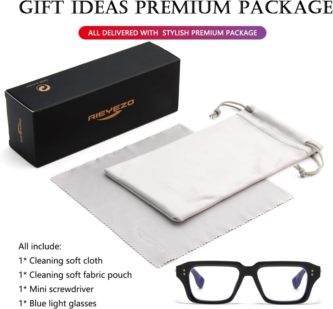 AIEYEZO Fashion Square Blue Light Glasses for Men Women Retro Thick Frame Blue Light Blocking Computer Glasses - Image 7