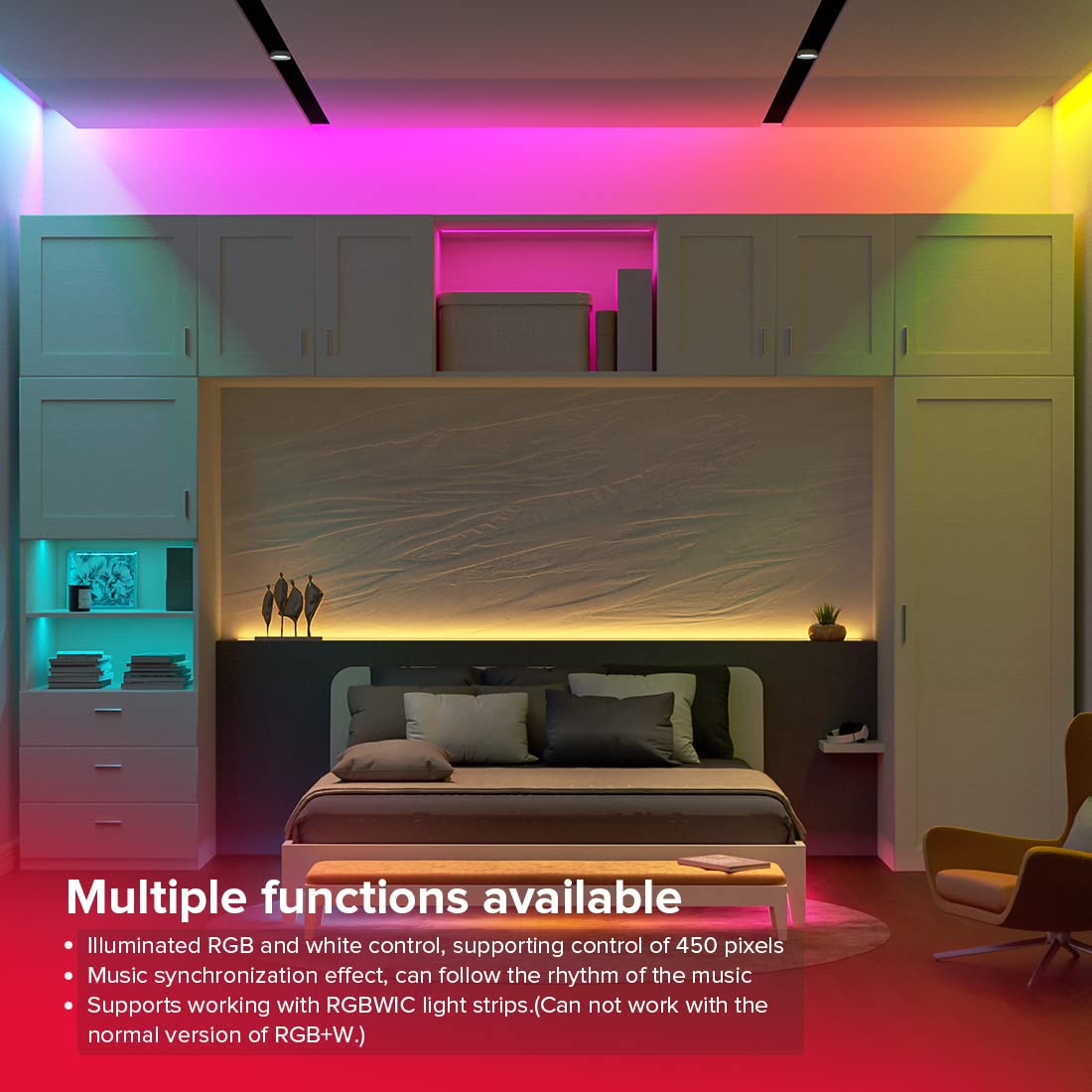 BTF-LIGHTING FCOB - Striscia LED COB RGBW IC, 24 V, 5 m, 784 LED/m, set | Adrizzabile RGB + bianco naturale 4000 K, cambio di colore, ad alta densità, flessibile, con controller SP649E e alimentatore