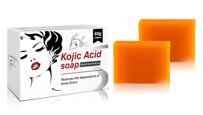 Sabonete em barra com ácido kójico, cúrcuma, vitamina C, ácido hialurônico e colágeno Blusheva Beauty — Pacote com 2 unidades de 65 g