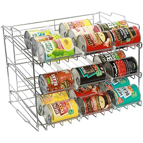Amtido 3 Tier Stackable Can Rack Holder - Kitchen Organiser for Canned Goods - Chrome Finish Cover