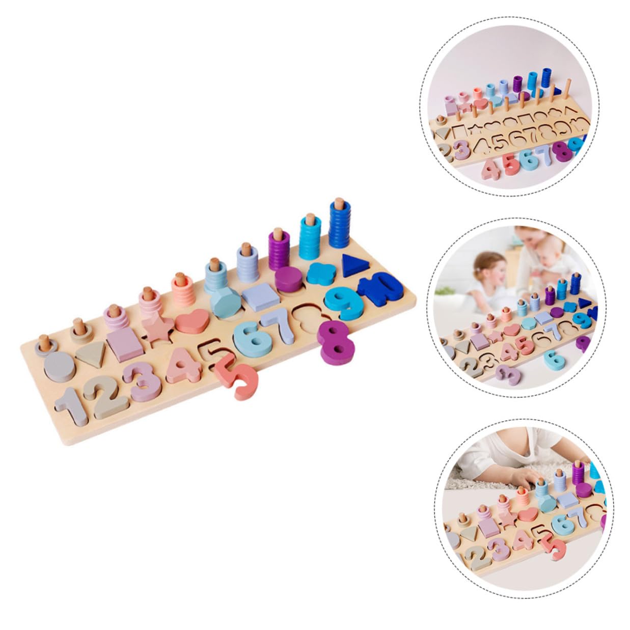 Tablero de Conteo de Madera Formas Geométricas y Números en Colores Pastel, Juguete Educativo Práctico para Niños de 3 a 4 Años en Juego y Aprendizaje