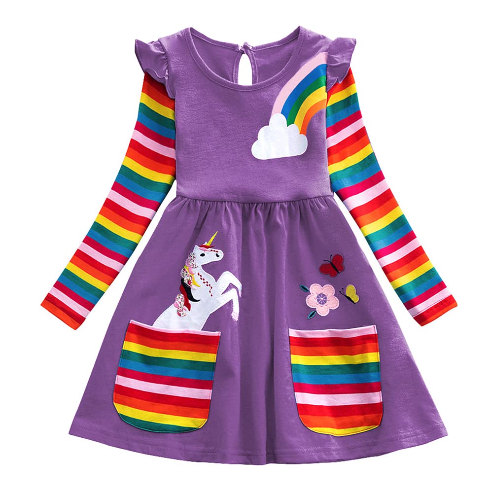Vestidos para niñas pequeñas sin costuras molestas vestido morado transpirable de algodón 7
