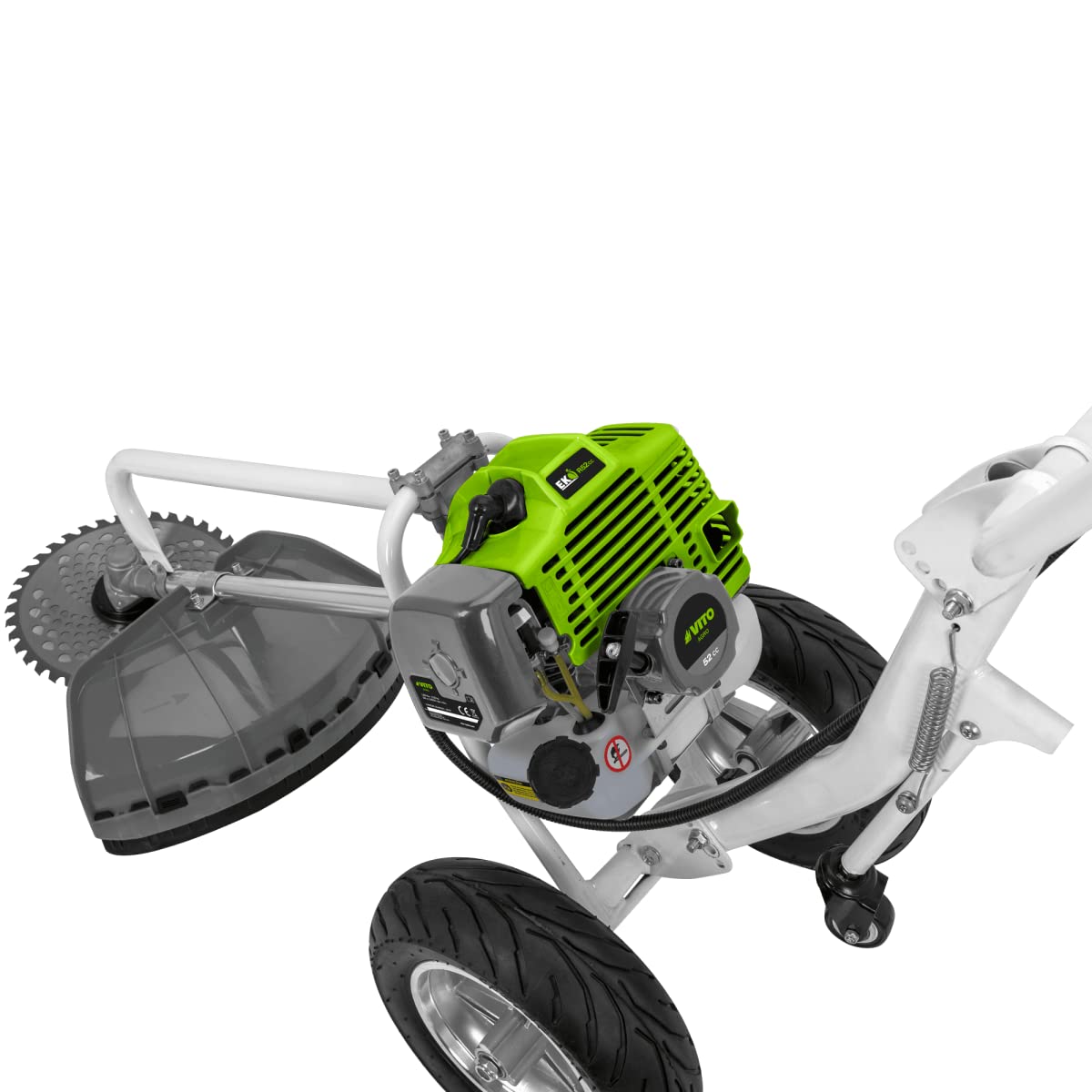 VITO – Desbrozadora térmica de 52 cm³ con ruedas, hoja Ø 255 mm + casco de seguridad de malla