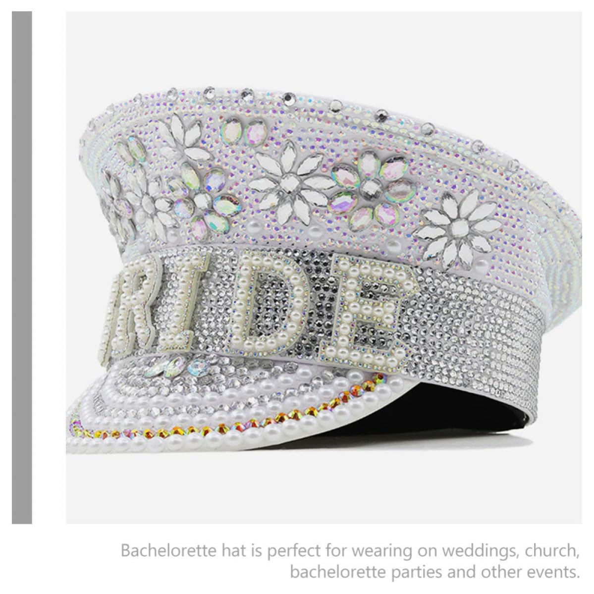 Garneck Sombrero Blanco Cómodo y Ajustable para Novia Incrustaciones de Gemas de Imitación Adecuado para Despedidas de Soltera y Eventos Obsequios