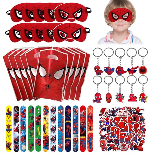 77 Peças pinhata aranha, 10 máscaras de feltro Spiderma, 10 porta-chaves de Spiderma, 10 sacos de presente Spiderma, 12 pulseiras com tapa Spiderma, 35 autocolante, aniversário aranha artigos de festa
