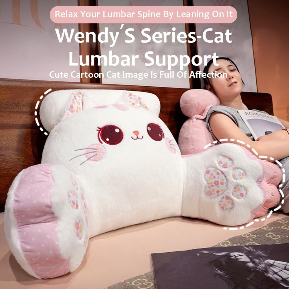 Reading Pillow for Sitting in Bed Adult Cute Bedside Cushion Detachable Neck Roll Pillows with Arms Washable Cover Backrest Back Support Chair Pillow Lumbar Support for Watching TV Reading