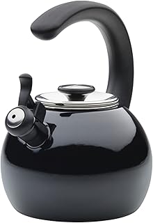 Circulon Enamel on Steel Whistling Teakettle/Teapot With Flip-Up Spout, 2 Quart - Black