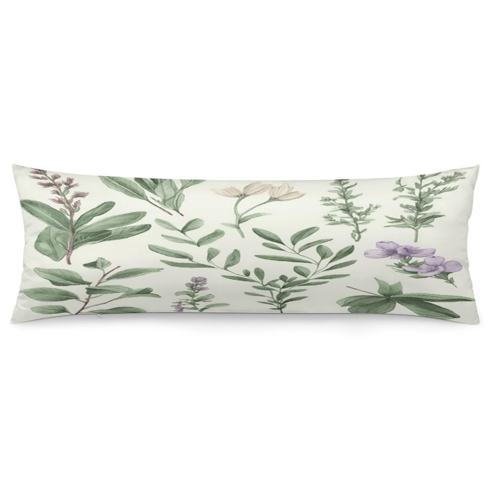 Body Pillow Pillowcase 19x53 Inch Green Flower Herb Sage Leaves And Branches Print Body Pillow Cover with Hide Zipper Super Soft Cozy Long Pillow Case Rectangle Long Body Lumbar Cushion Case for Bedro