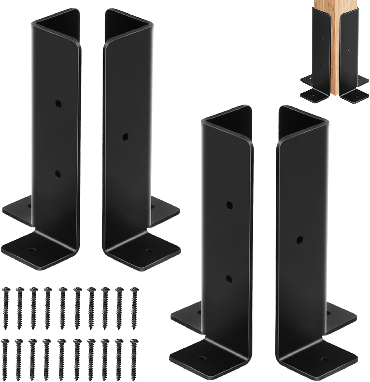 8Pcs Adjustable Post Anchor Brackets, Heavy Duty Half Column Black Support Base for Wood Fence Pergola Railing, Fit 1.5x1.5, 2x2, 2x4, 4x4 Deck Posts