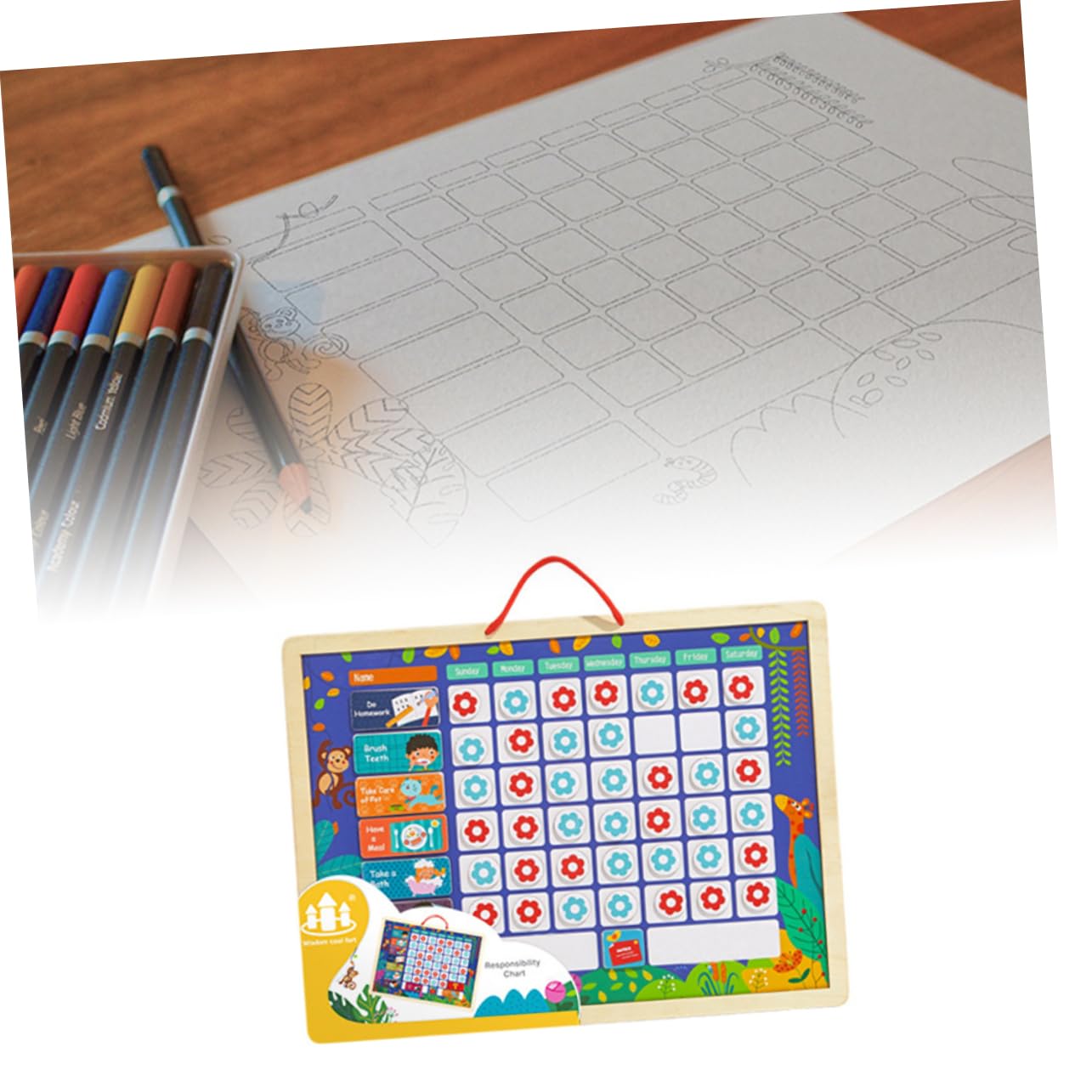 HONMEET Tabla de Recompensas para Niños, Tablero de Autodisciplina | Registro de Crecimiento, Tablero Reutilizable de Escritura, Ayuda a Organizar Rutinas y Conceptos