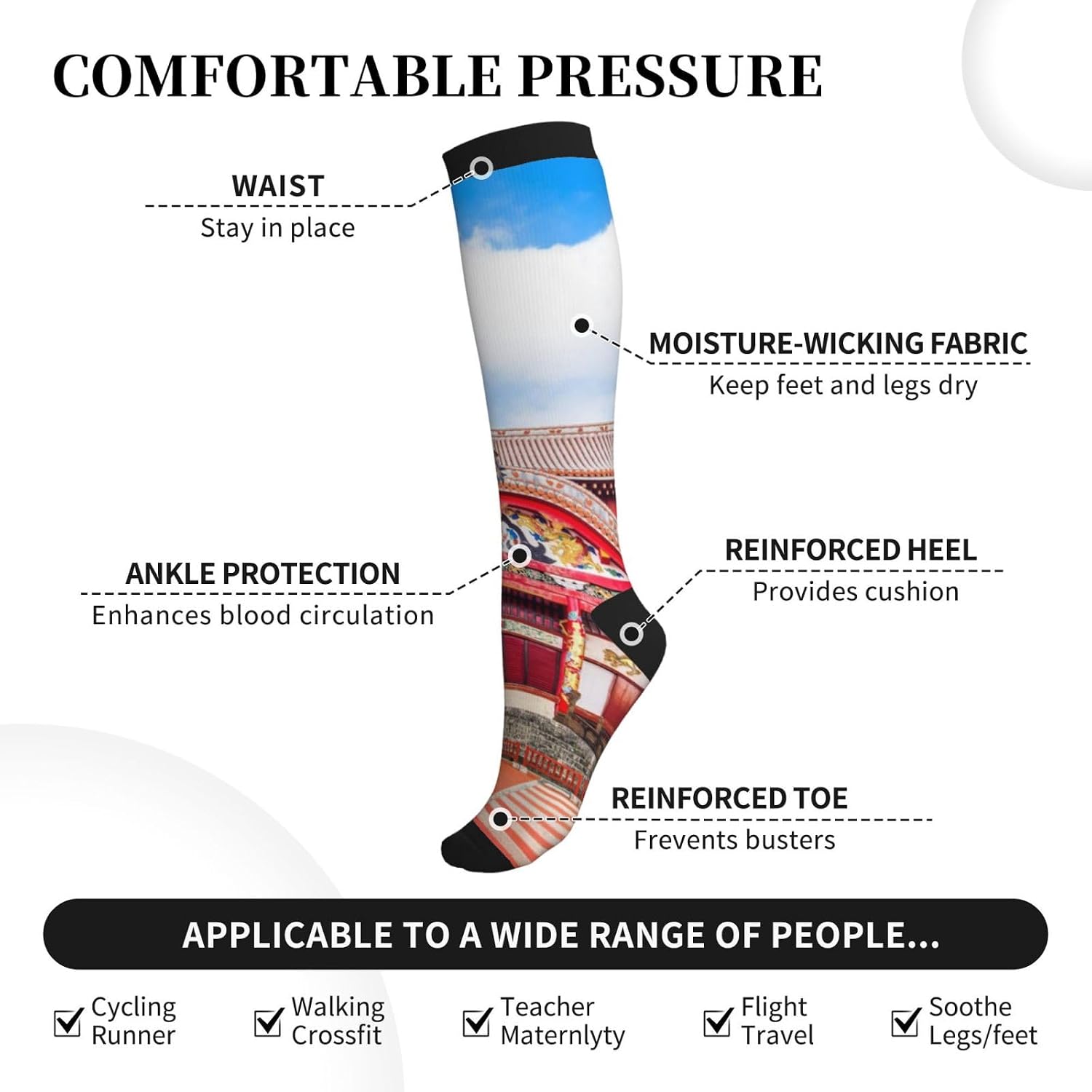 Okinawa Japan At Shuri Castle Design Tight Fitting Women'S Men'S Knee High Running Socks