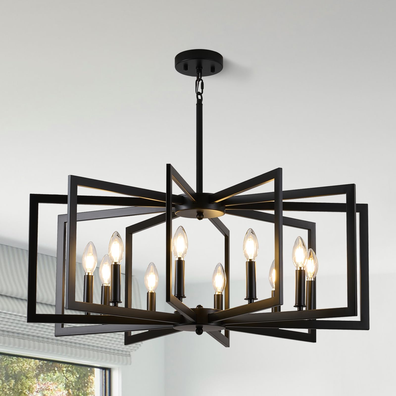 MIAYBPH Black Chandelier for Dining Room, 10-Light Kitchen Chandelier ...