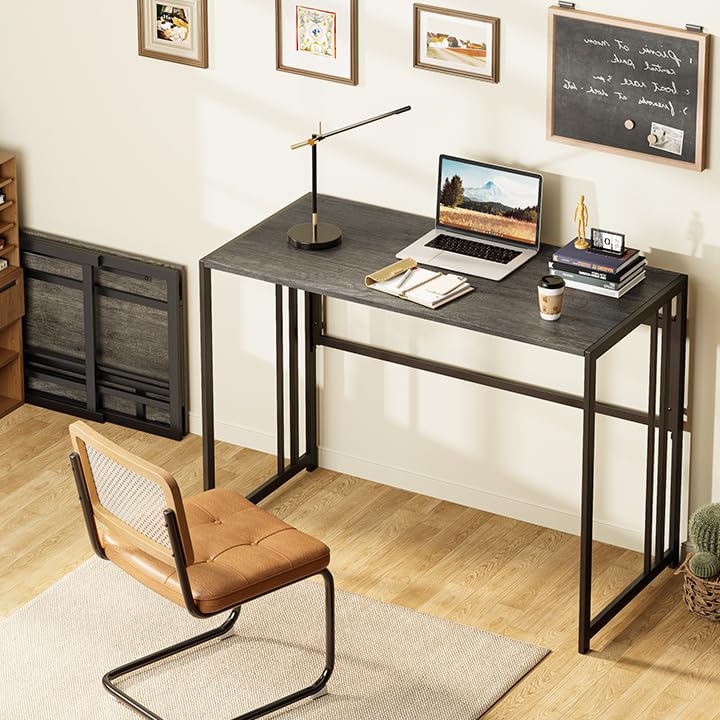 Image of Elephance 40 inch Folding Computer Desk No Assembly Needed Foldable Small Home Office Desk Study Writing Desk Gaming Table for Small Space