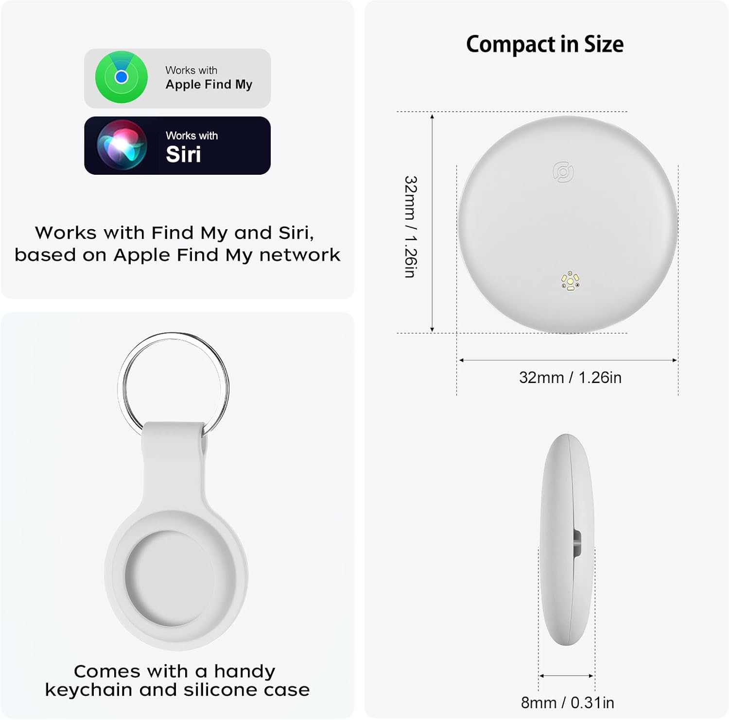 2 Pack Item Finder Works with Apple Find My (iOS Only), Bluetooth Tracker with Keychain & Case, Luggage Locator, Tracking Tags, Anti-Lost Device for Keys, Wallets, Bags, Pets (2 Pack-White)