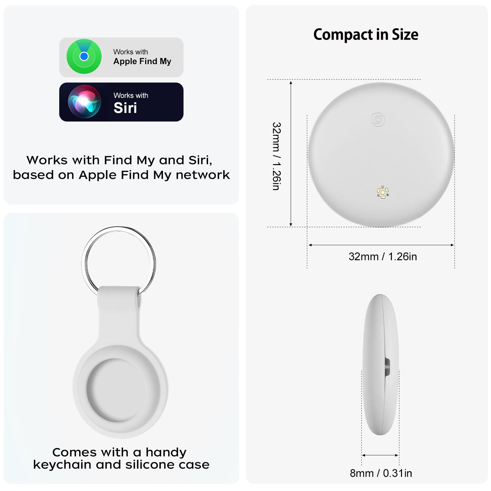 2 Pack Item Finder Works with Apple Find My (iOS Only), Bluetooth Tracker with Keychain & Case, Luggage Locator, Tracking Tags, Anti-Lost Device for Keys, Wallets, Bags, Pets (2 Pack-White)