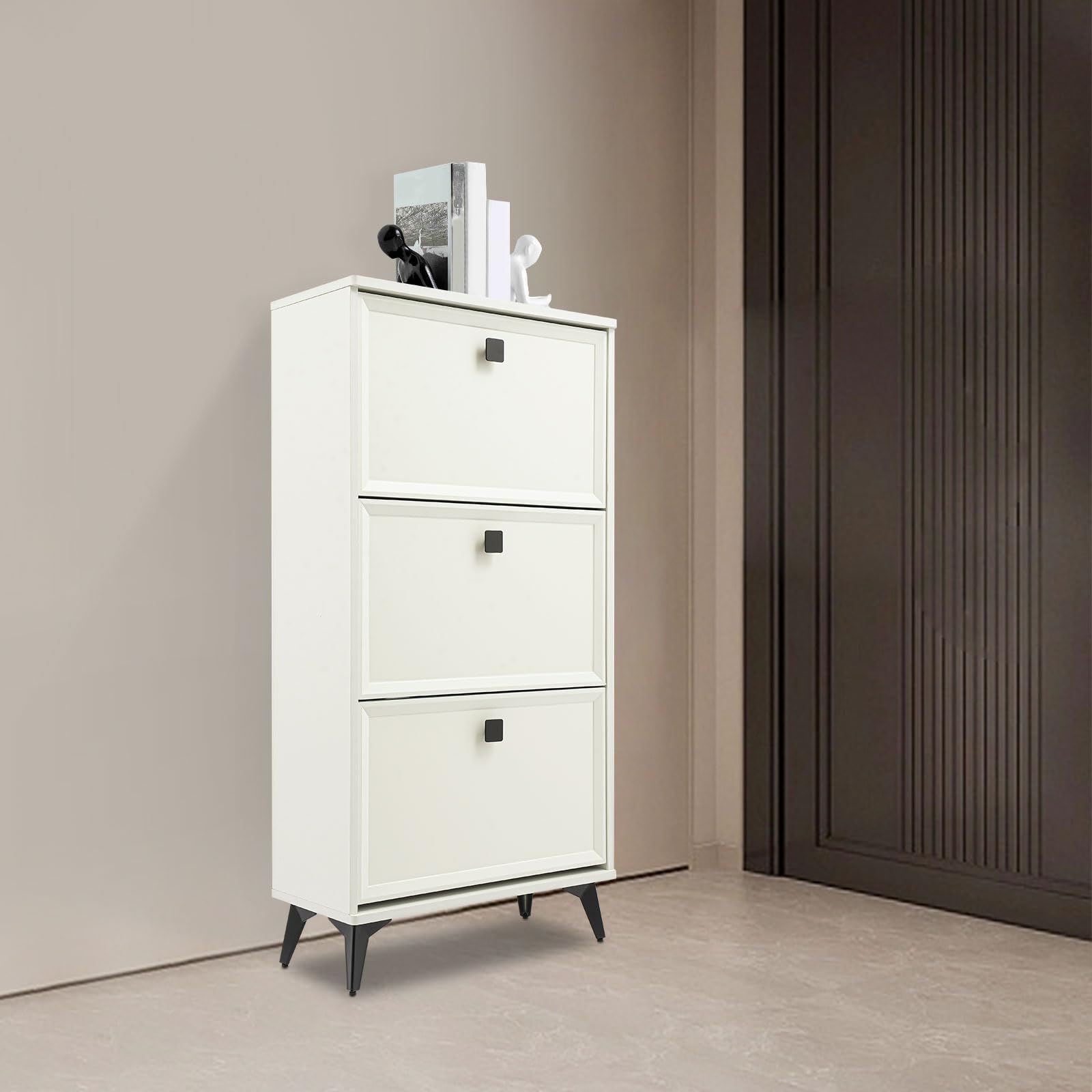 Meuble à chaussures à 3 niveaux, design fin avec portes pour couloir et