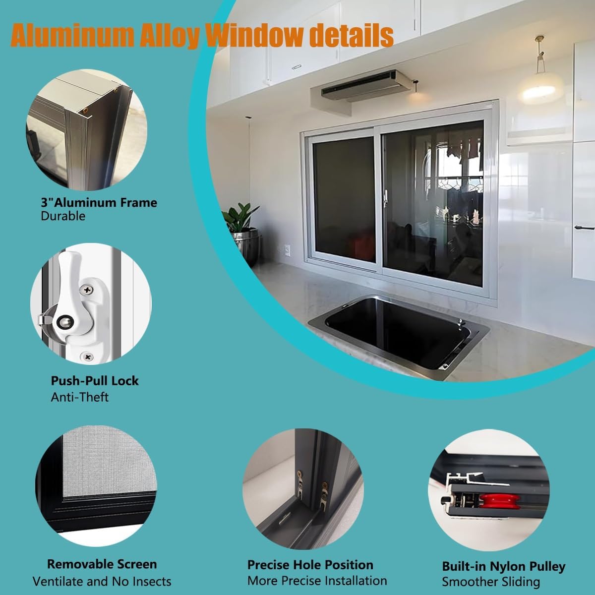 Basement Windows, 26" 28" 30" 32" 34" 36" 40", Aluminum Replacement Windows, Shed Window, Horizontal Sliding Window with Tempered Glass and Screen for Bathrooms Household Garage(White,36x20in)
