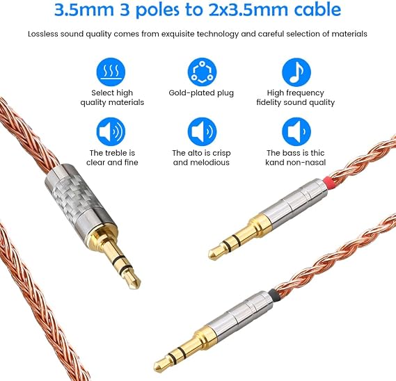 XIUSHAOT Hifiman SUNDARA Ananda için Yedek Kablo, Hifiman HE4XX/HE-400i/HE560/HE-350/HE1000 Kulaklık için Yükseltme Kablosu 2.5mm/3.5mm/4.4mm - Çift 3.5mm (Bakır, 3.5mm 3 Kutuplu)