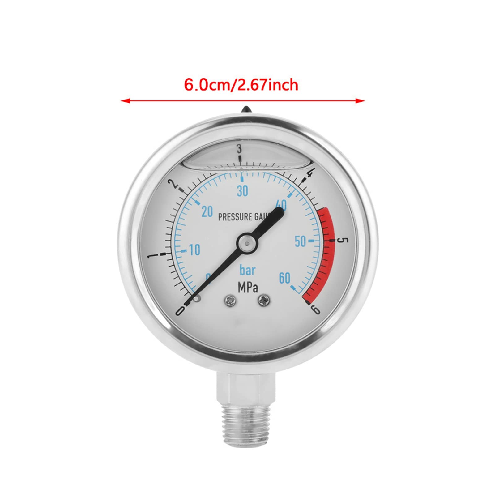 Respicefinem Easy to Operate Pressure Gauge 9. 0×7. 0×3. 0 0-60Bar 0-6Mpa 4 Npt 60Mm Hydraulic Water Pressure Gauge Meter Rectangular Pressure Gauge Water Column Manometer