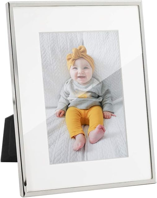 Afuly Silver Photo Frame 6x4 or 8x6 Metal Plated Thin Edge Picture Frames with White Mount for Wall Tabletop Wedding Christmas Gifts