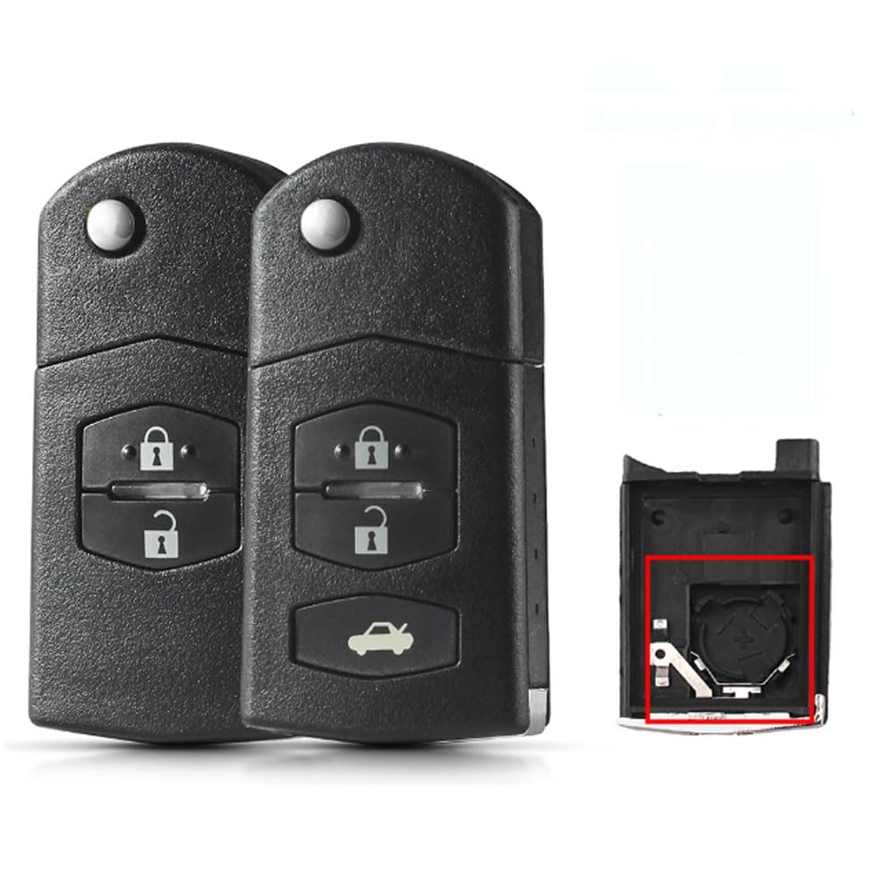 HIBEYO Custodia Portachiave Auto In Pelle Bovina Per Mazda - Telecomando 3 Tasti, Giallo, Con Portachiavi, Compatibile Con Mazda 2/3/6/CX-5/RX-8