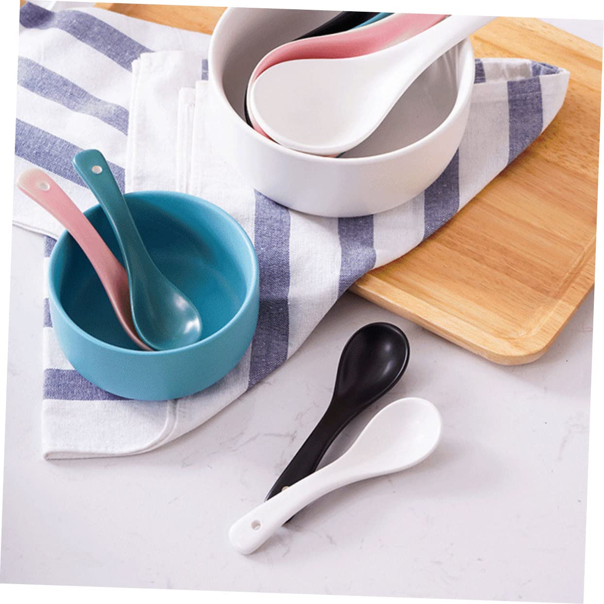 Unomor 4pcs Children's Ceramic Spoons Set Sample Spoons Little Japanese Style Multifunctional Boys and Girls Tableware