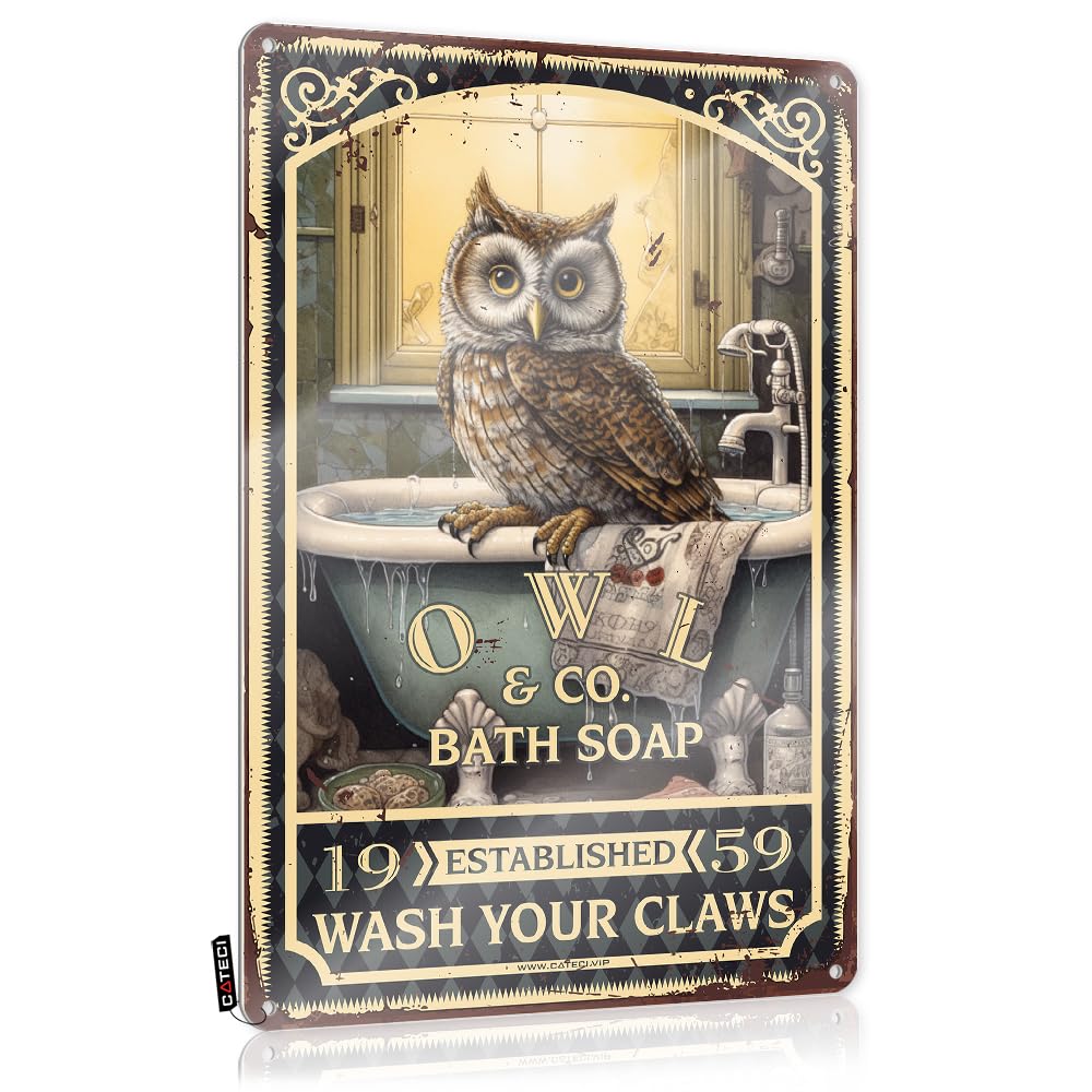 MGHTLCCME Man Cave Wall Decor Owl Bath Soap Wash Your Claws Tin Sign Funny Wall Decornovelty Home Decorcoffee Bar Signs Decormens Decor Tin Wall Decor Home Bar Tin Sign(30X40CM)