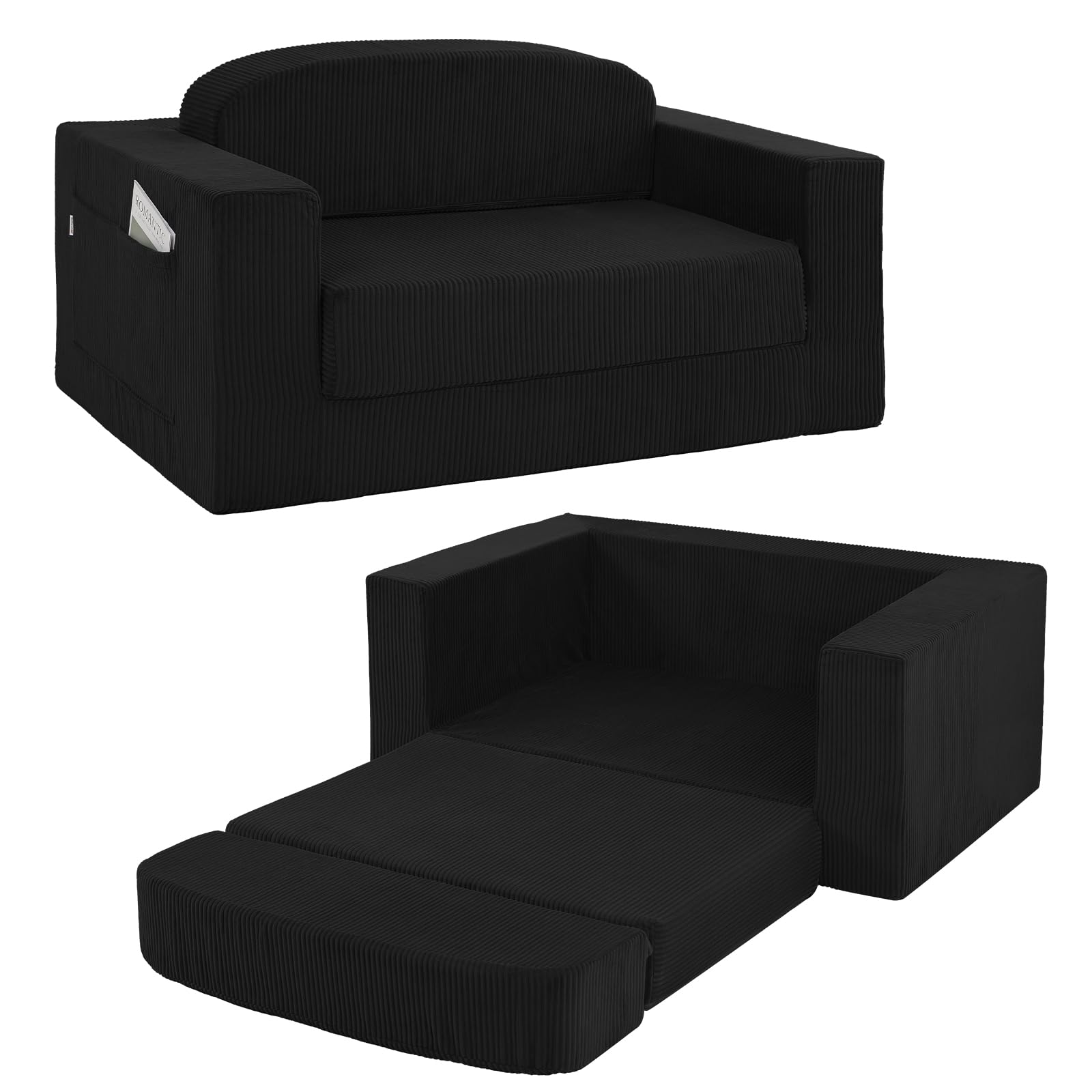 MeMoreCool Boneless Cloud Couch für Wohnzimmer, Gästezimmer & Schlafzimmer, Schlafsofa zum Ausziehen, 2-Sitzer Bodensofa aus Cord, Faltbares Sofabett ohne Gestell mit Hochdichtem Schaumstoff