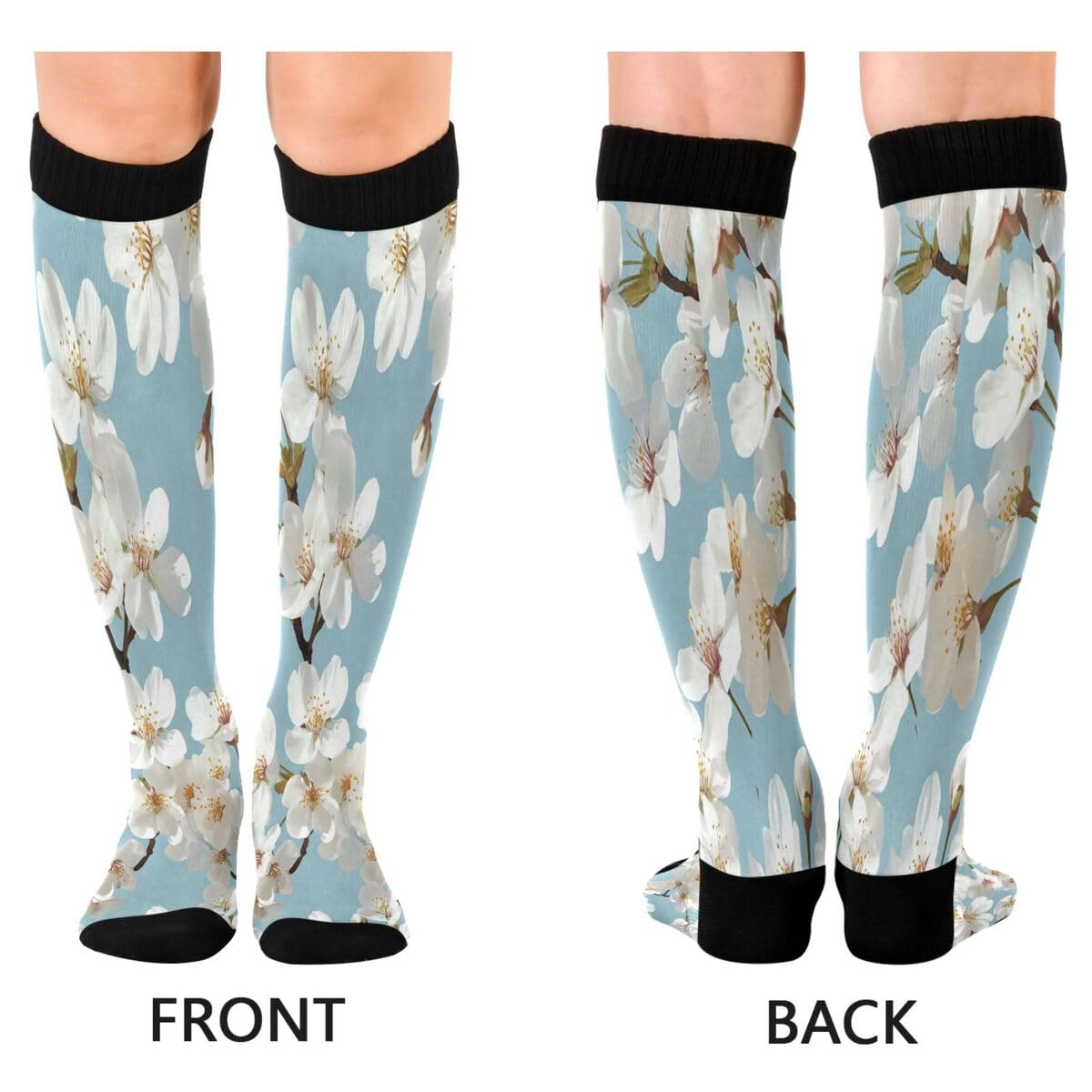 Nander White Cherry Blossom Tree Compression Socks Women Men Knee High Stockings for Sports,Running,Travel 1Pair