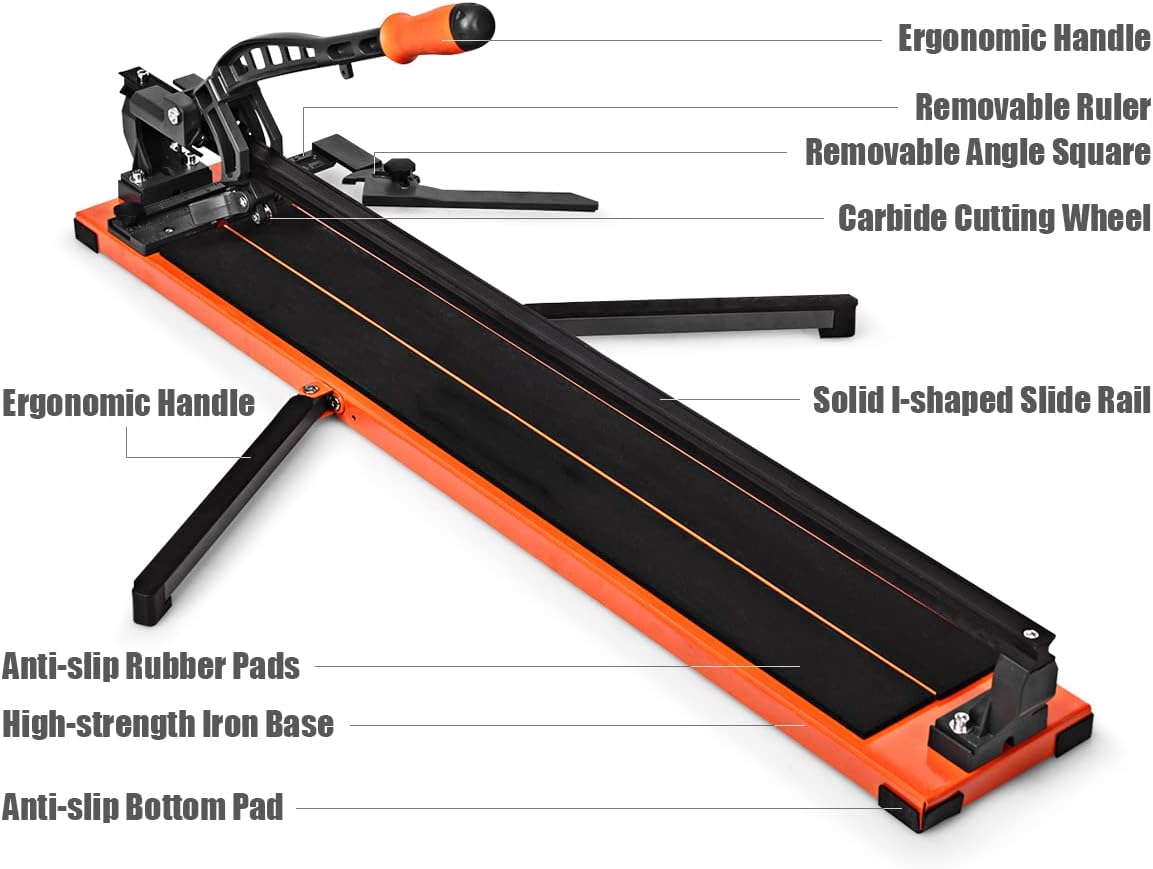600/910mm Manual Tile Cutter, Wall and Floor Porcelain Tile Cutting Tool with Tungsten Carbide Cutting Wheel