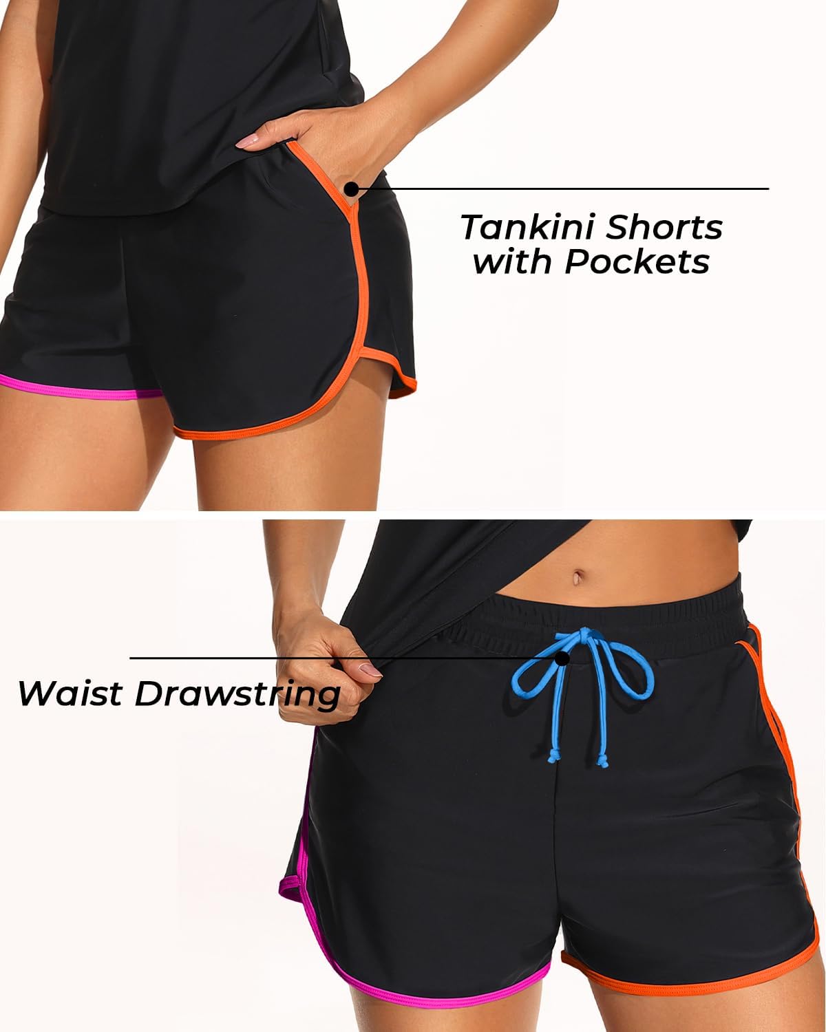 Aqua Eve Tankini with Shorts - 2 Piece Tummy Control Swimsuit V-Wire Tank Top with Boyhorts Bathing Suit with Side Pockets - Image 4