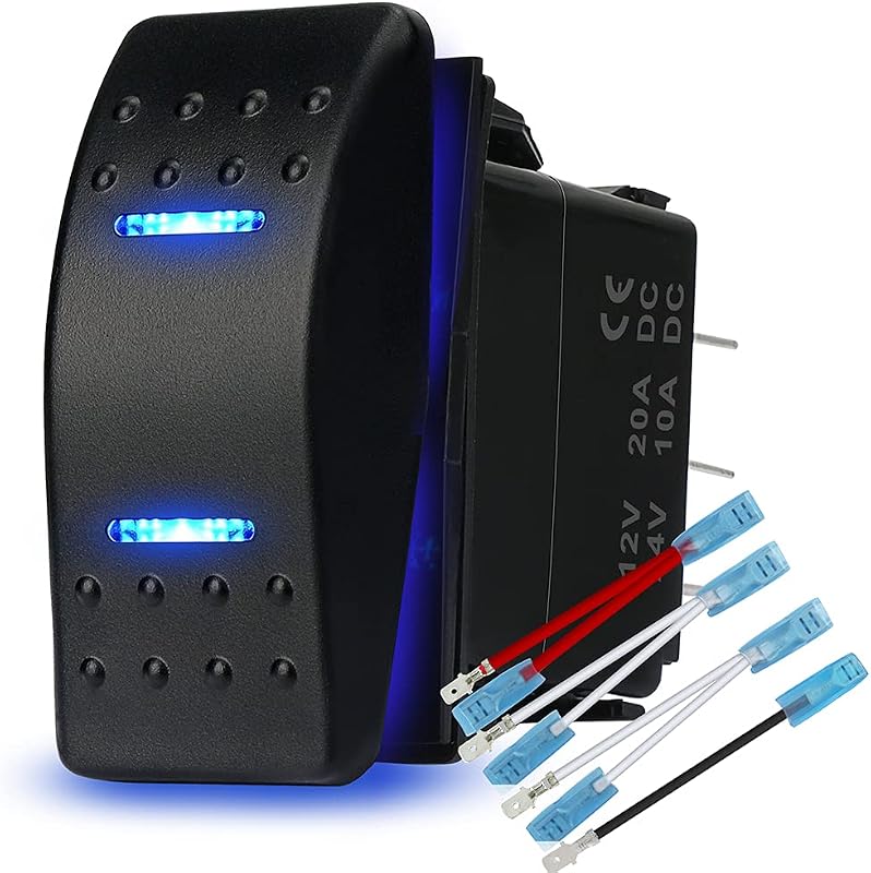 Interruptor basculante DPDT ON-OFF-ON HOKAAER 7 pinos com LED azul e fios jumper – 12 V/20 A
