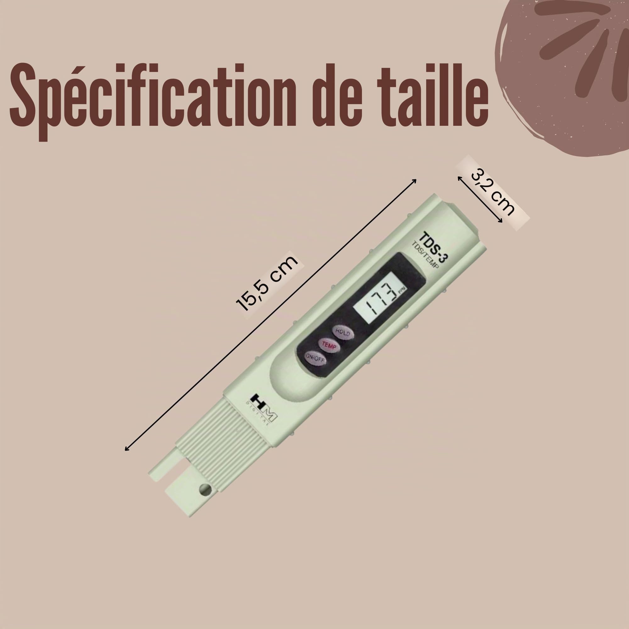 HM num-rique HM-DIGITAL-TDS-3 Total des solides dissous appareil de poche avec -tui de transport