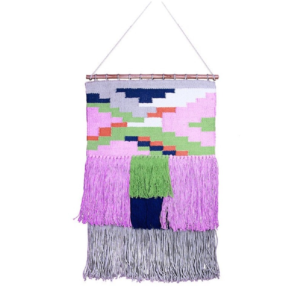 Casa AmarosaCotton Wall Hanging with Multicolor Fringe
