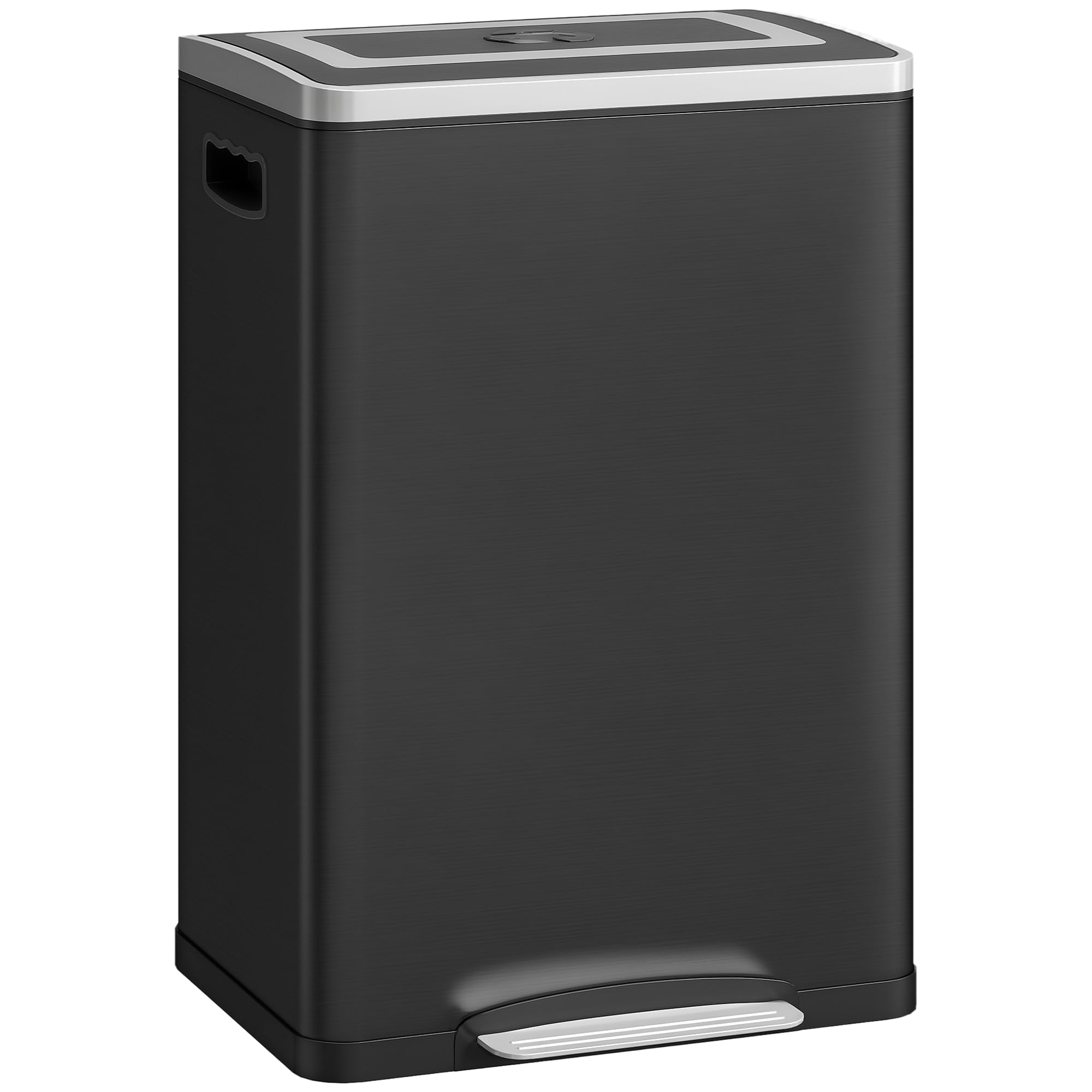 HOMCOM Poubelle de Cuisine à Pédale Double Compartiment 2 x 20L Noir | 2 Seaux Intérieurs Amovibles, Couvercle à Fermeture en Douceur et Poignées Intégrées, Anti-traces, Acier Inoxydable