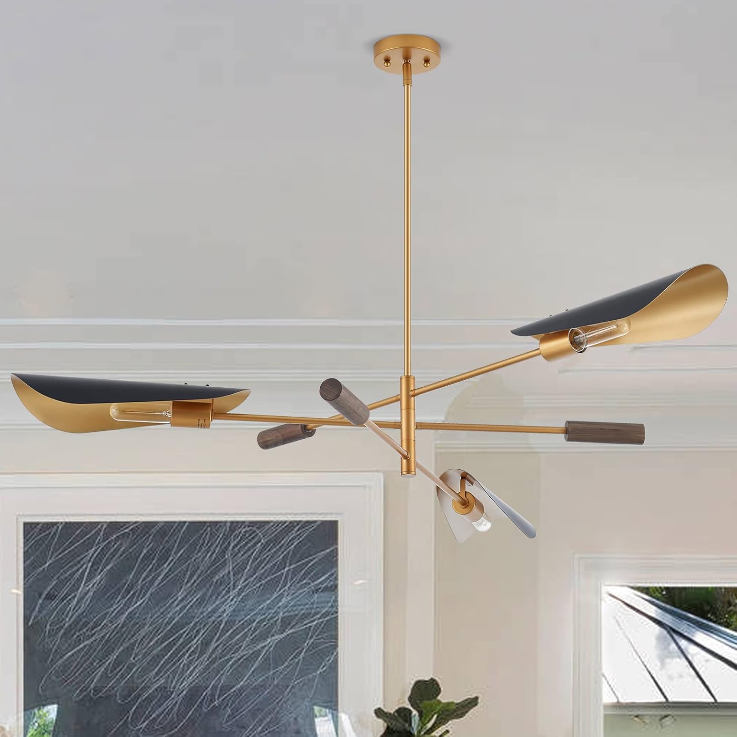 MhyTogn 51" Industrial Farmhouse Chandelier with Antique Brass Brush