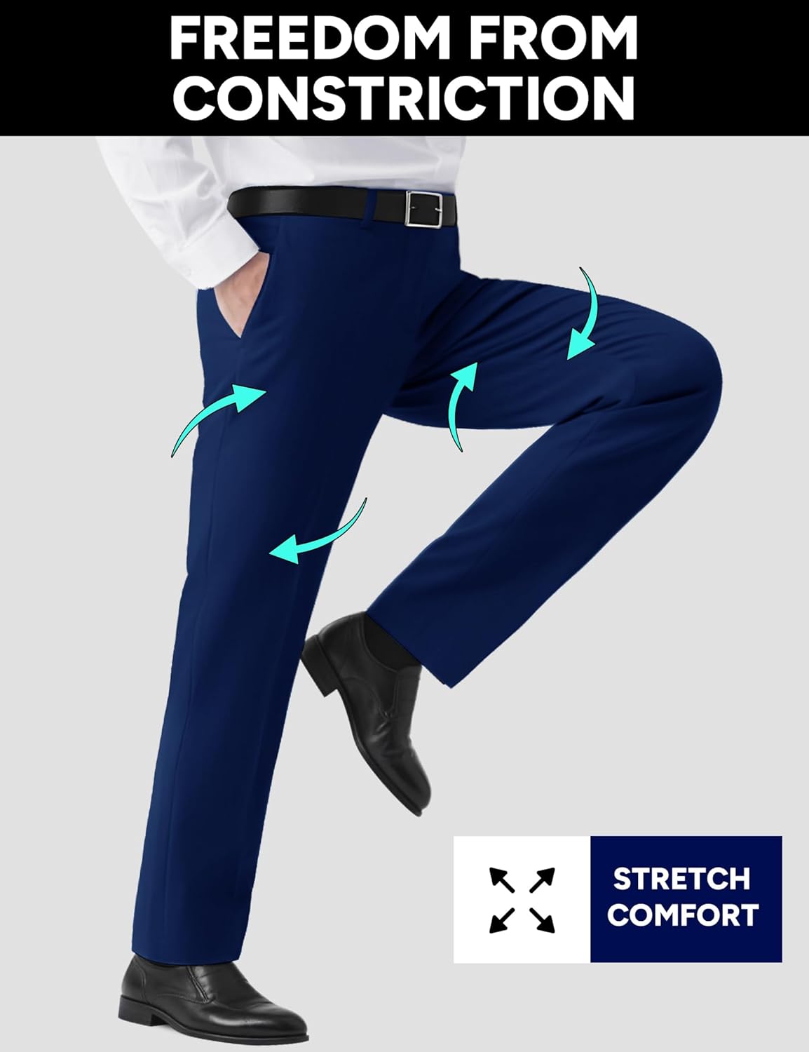 Mens Stretch Dress Pants with Expandable Waist 3 Fits: Slim Fit/Classic Straight/Big & Tall - Image 2