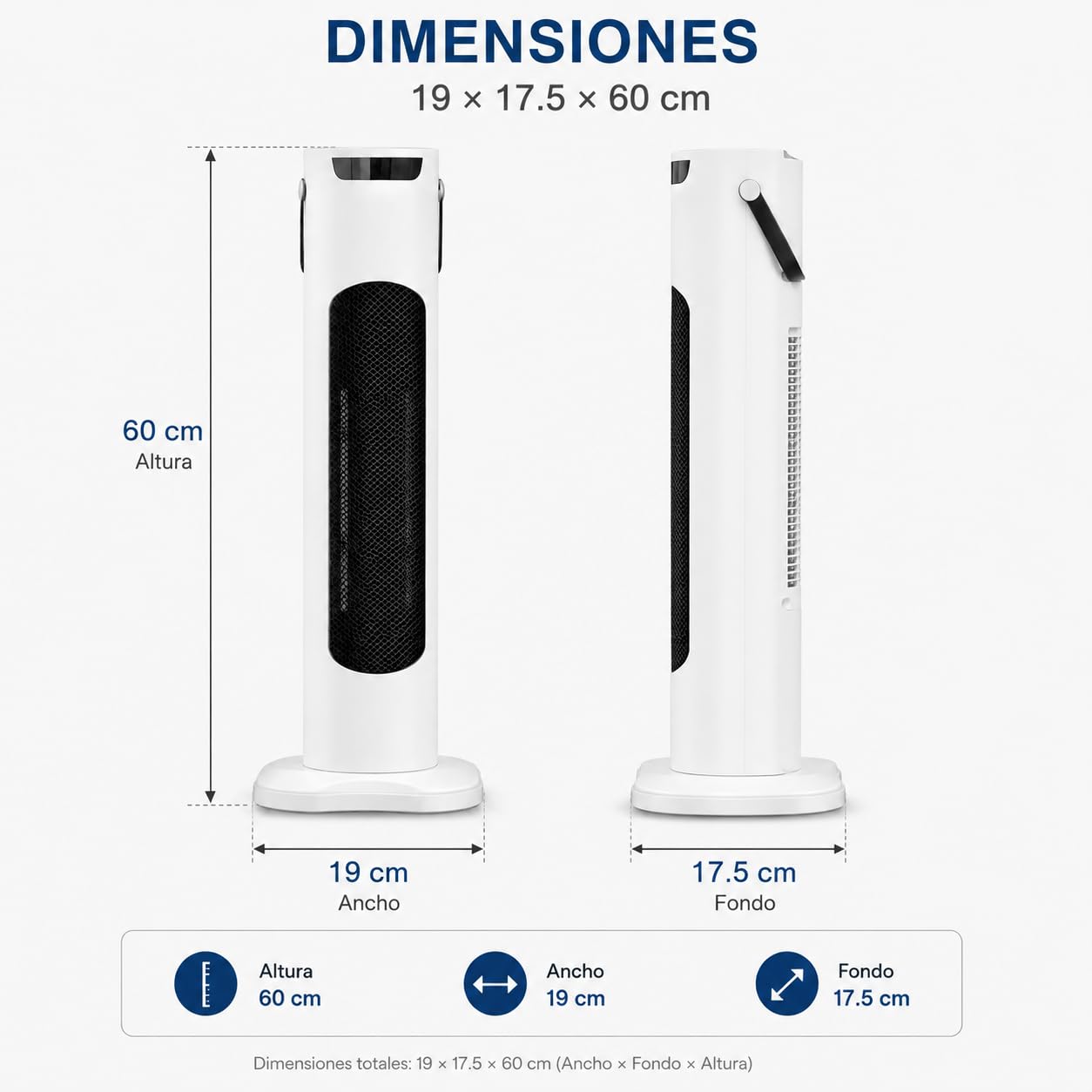 Ventilador de Torre & Calefactor Silencioso - Frío o Calefacción - 2 en 1 - Termoventilador Invierno o Verano - Bajo Consumo - Mando a Distancia - Aire Frío o Caliente