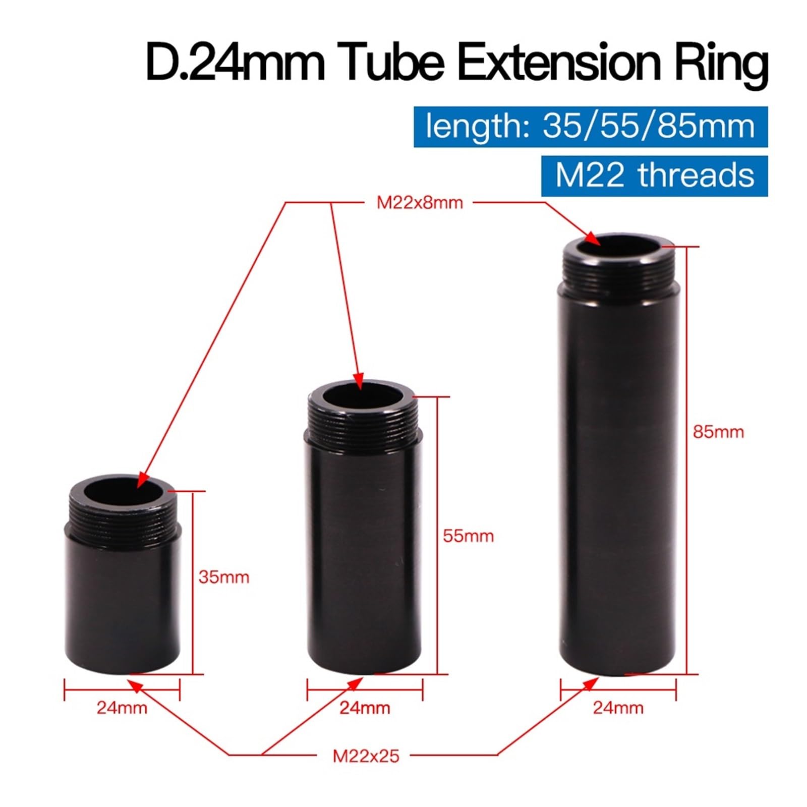 CO2 Extension Tube Extension Ring Suit Laser Head O.D.24mm Lens Tube for CO2 Laser Cutting & Engraving Machine(Complete Set)