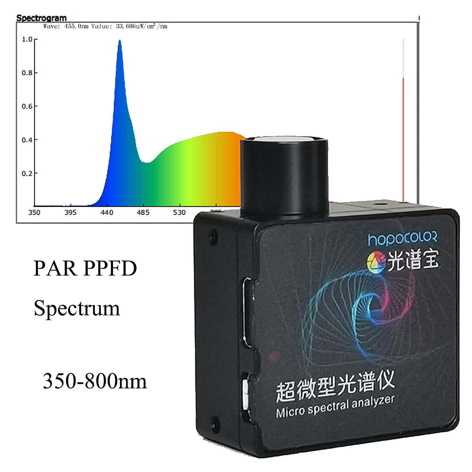 HOPOOCOLOR HPCS300P Mini PAR Spektrometer PPFD Messgerät für Grow Light Test mit PC-Software tragbares Lichtspektrummessgerät