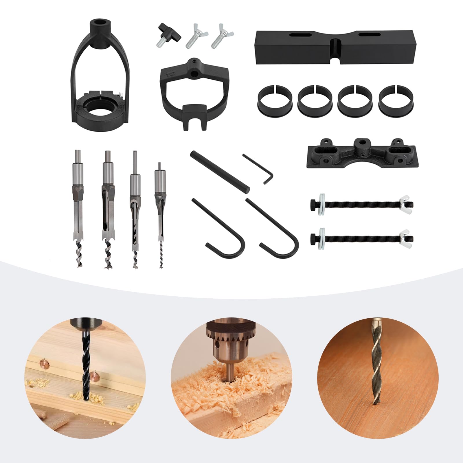 Accesorio de perforación para taladro de mesa, accesorio de taladro con 4 brocas y posicionamiento de broca de mesa, broca de cincel, agujeros cuadrados